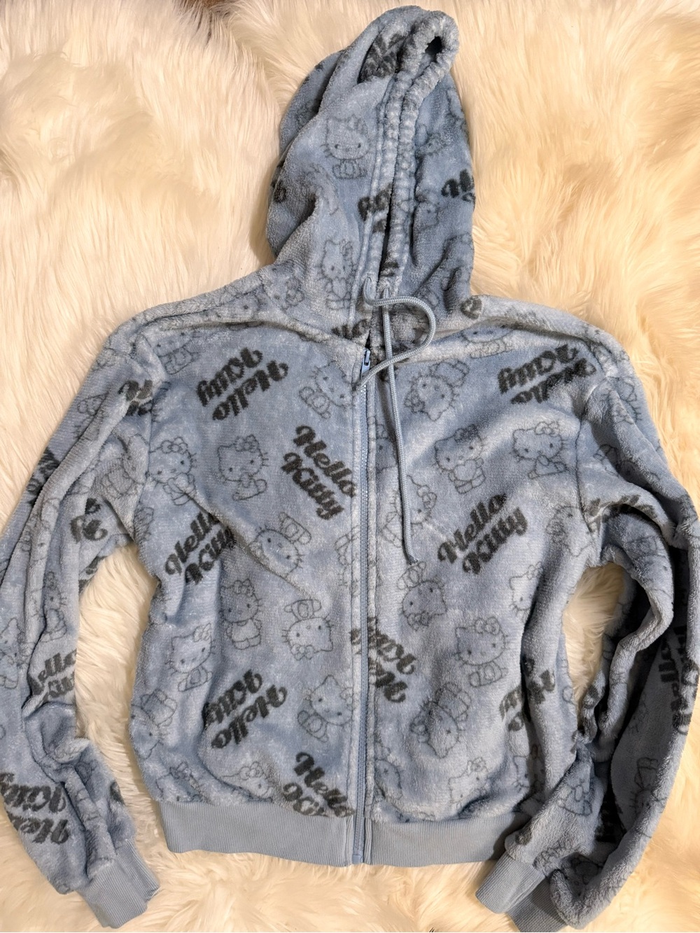 Hello Kitty Light Blue Plush Zip Hoodie Jacket